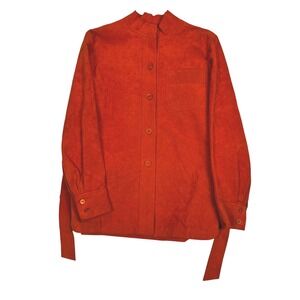 Vintage Retro Orange Suede Button Up Shirt & Red Pencil Skirt Set